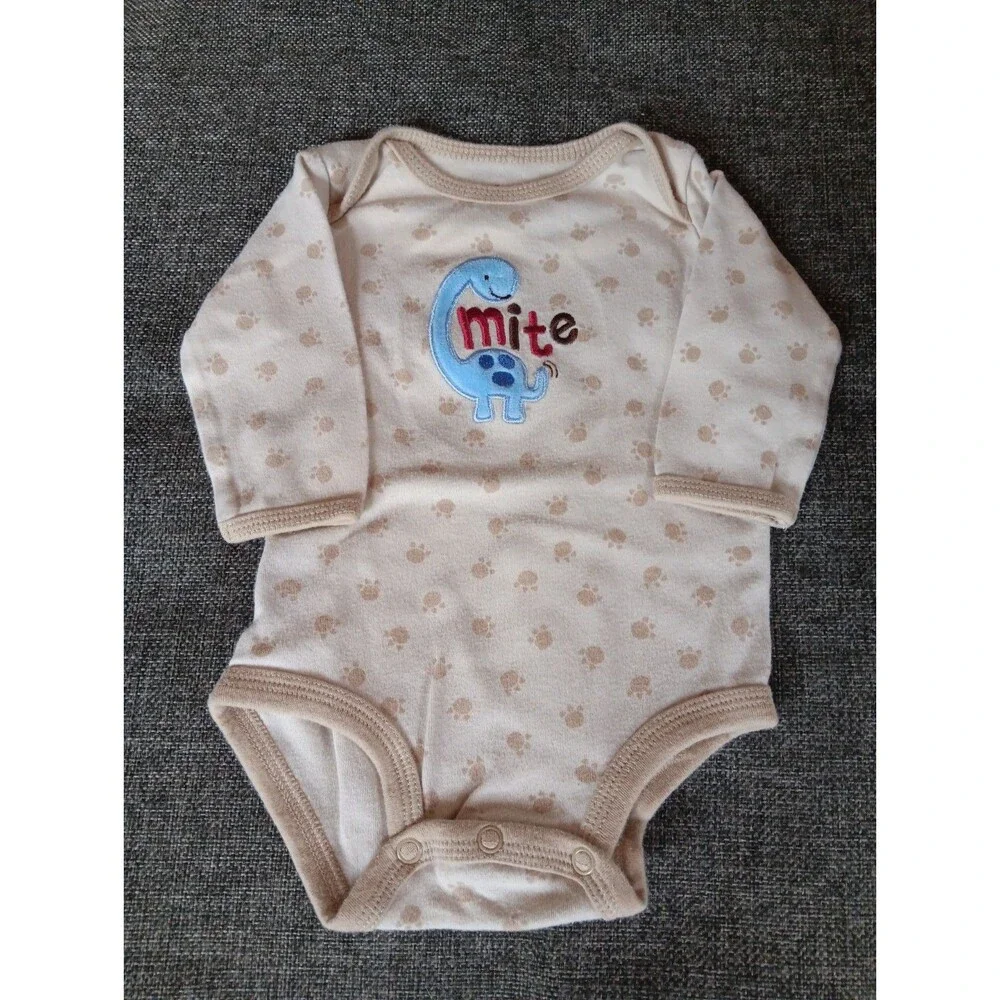 Carters Shirt 0 To 3 month Boys Beige Long sleeve Snap Bottom Dinomite Dinosaur